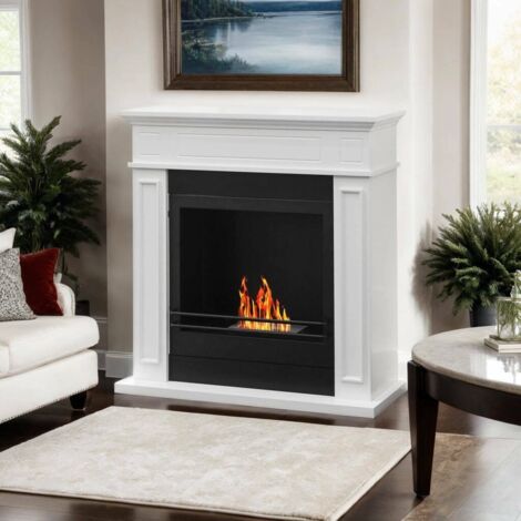 Dmora - Chimenea de bioetanol Dstijepovi, Chimenea ecológica, Hogar sin humo, Calefactor de etanol, Made in Italy, 91x28 h90 cm, Blanco