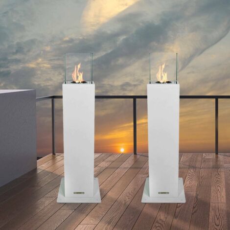 Dmora - Chimenea de bioetanol Jakarta, Chimenea ecológica, Hogar sin humo, Calefactor de etanol, Made in Italy, 20x20 h110 cm, Blanco