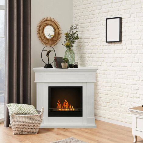 Dmora - Chimenea de bioetanol Piovera, Chimenea ecológica, Hogar sin humo, Calefactor de etanol, Made in Italy, 63x110 h102 cm, Blanco