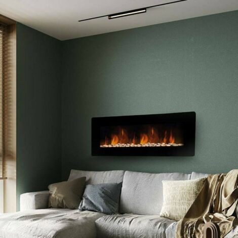 Dmora - Chimenea eléctrica Aidone, Estufa eléctrica, Hogar eléctrico de pared, Chimenea moderna, Made in Italy, 11x127 h50 cm, Negro