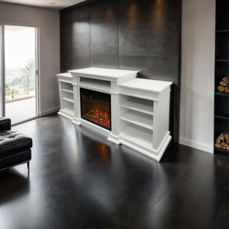 Dmora - Chimenea eléctrica Aramengo, Estufa eléctrica, Hogar eléctrico de pared, Chimenea moderna, Made in Italy, 179x48 h81 cm, Blanco