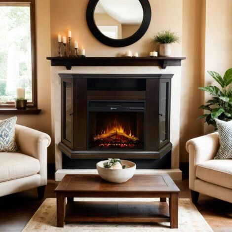 Dmora - Chimenea eléctrica Dtagliavin, Estufa eléctrica, Hogar eléctrico de pared, Chimenea moderna, Made in Italy, 126x78 h81 cm, Marrón