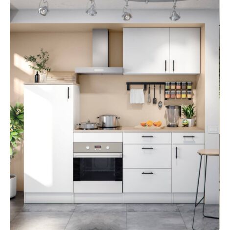 Dmora - Cocina completa Althenis, Composición cocina moderna, Set cocina modular, Solución cocina funcional, Blanco y Roble