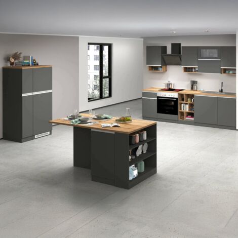 Dmora - Cocina completa Aymon, Conjunto de cocina modular, Cocina modular con múltiples elementos, 100% Made in Italy, Antracita y Roble