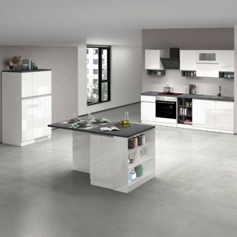 Dmora - Cocina completa Bastien, Conjunto de cocina modular, Cocina modular con múltiples elementos, 100% Made in Italy, Blanco brillo y pizarra