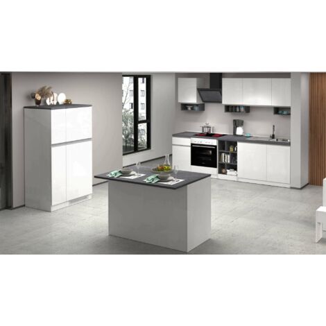 Dmora - Cocina completa Bastien, Conjunto de cocina modular, Cocina modular con múltiples elementos, 100% Made in Italy, Blanco brillo y pizarra, con embalaje reforzado