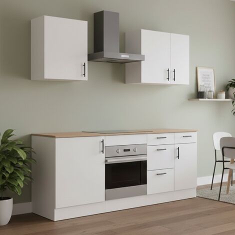 Dmora - Cocina completa Moriantha, Composición cocina moderna, Set cocina modular, Solución cocina funcional, Blanco y Roble