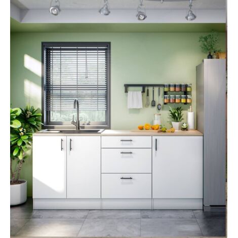 Dmora - Cocina completa Orlaya, Composición cocina moderna, Set cocina modular, Solución cocina funcional, Blanco y Roble