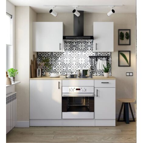 Dmora - Cocina completa Thymira, Composición cocina moderna, Set cocina modular, Solución cocina funcional, Blanco y Roble