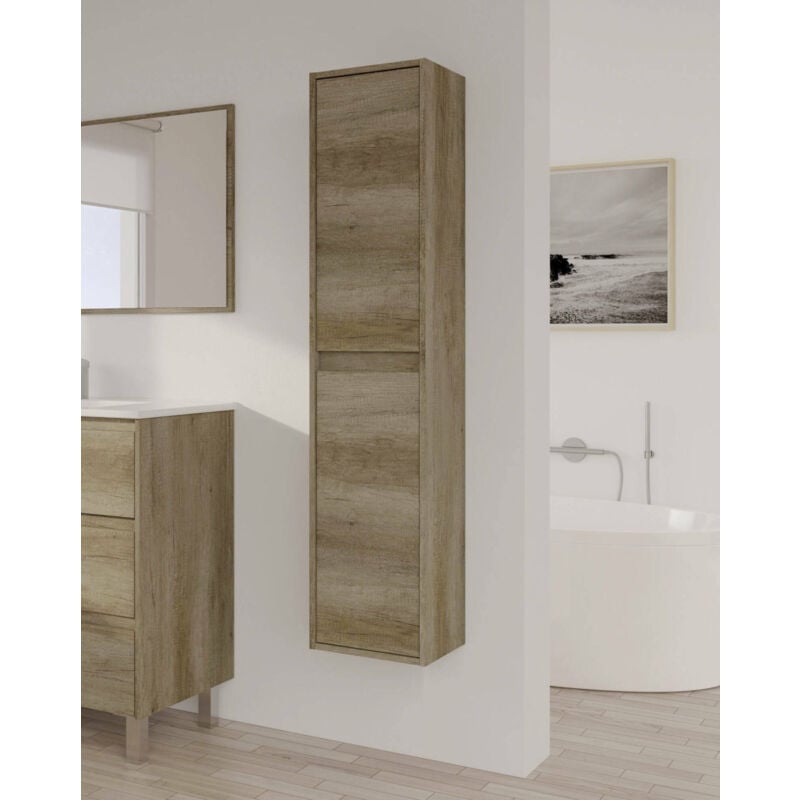 dmora - colonne de salle de bains salinas, meuble colonne pour salle de bain avec 2 portes, armoire murale suspendue, armoire polyvalente moderne, cm