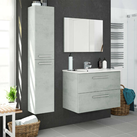 Dmora Colonne de salle de bains Alexandria, Meuble colonne pour salle de bain avec 2 portes, Armoire murale suspendue avec 2 étagères, cm 30x25h150, Gris béton, avec emballage renforcé