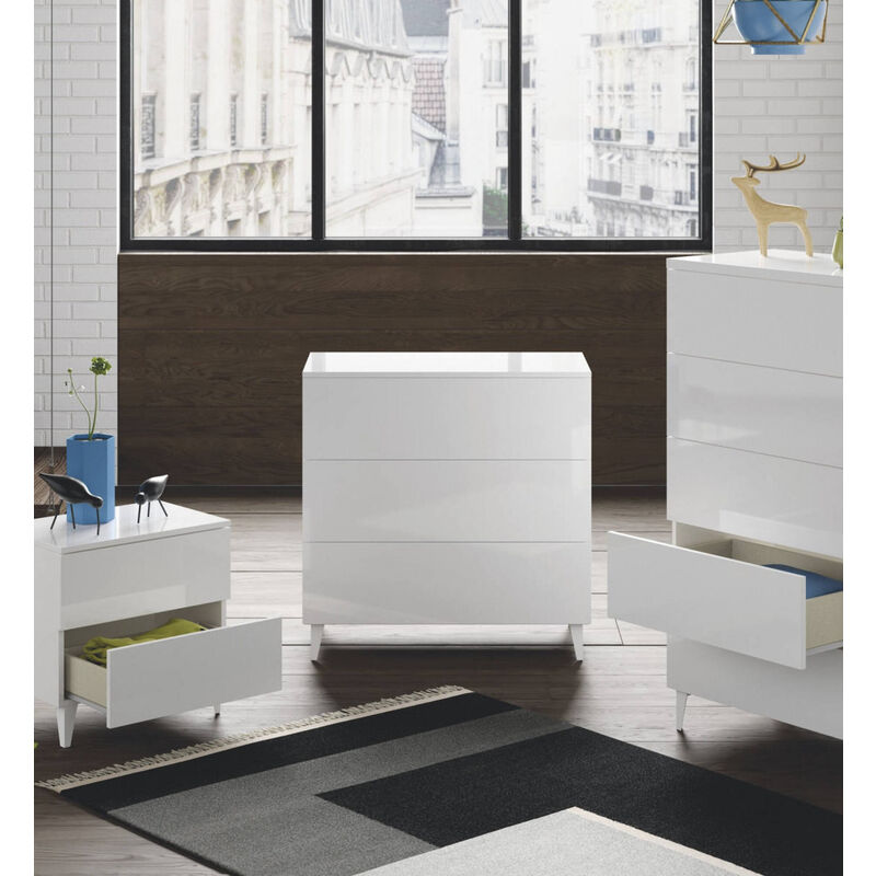 Dmora - Commode à trois tiroirs, couleur blanc brillant, cm 80 x 80 x 40.