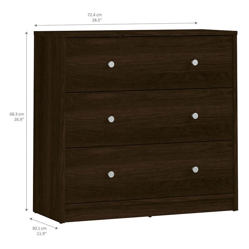 Commode à trois tiroirs, couleur marron, 72,4 x 68,3 x 30,1 cm, avec emballage renforcé - Dmora