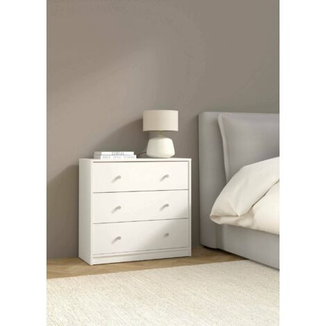 Dmora – Commode blanche à trois tiroirs 72,4 x 68,3 x 30,1 cm – Stratifié résistant aux chocs et rayures – Pour chambre moderne