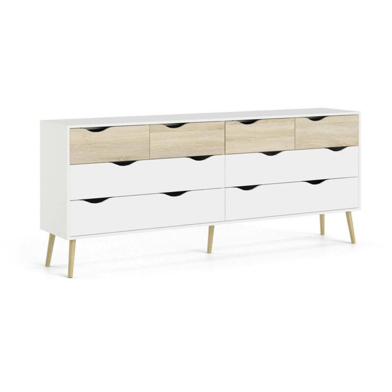 No Brand - Dmora Commode double à 8 tiroirs, coloris blanc et chêne, 195 x 81 x 39 cm, avec emballage renforcé