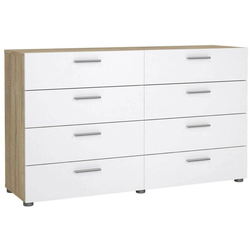 Commode double, coloris chêne et blanc brillant, 140 x 82,9 x 40,35 cm, avec emballage renforcé - Dmora