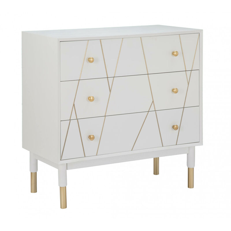 Dmora - Commode élégante en bois de pin mdf, avec 3 tiroirs, couleur blanche et finitions dorées, Dimensions 40 x 80 x 80 cm