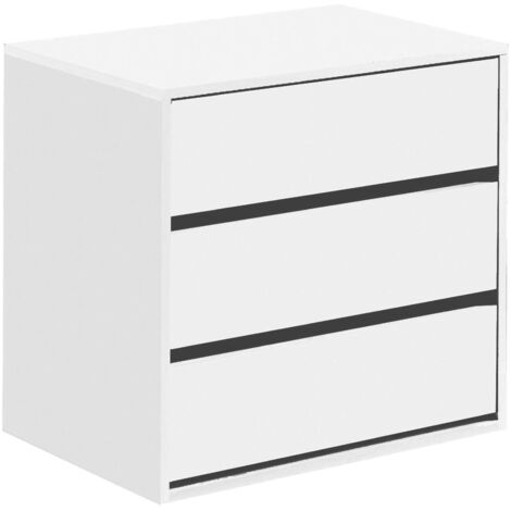Dmora – Commode basse moderne avec 3 tiroirs – Panneau de particules mélaminé – Dimensions 60x44x57 cm – Résistante aux chocs et rayures – Blanc - 60x44h57