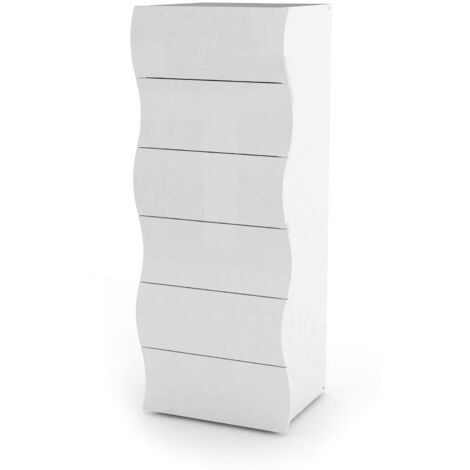 Dmora – Commode 6 tiroirs 50x40x122 cm – Panneaux bois stratifié FSC – Résistante aux chocs et rayures – Design moderne blanc brillant - 50x40h122