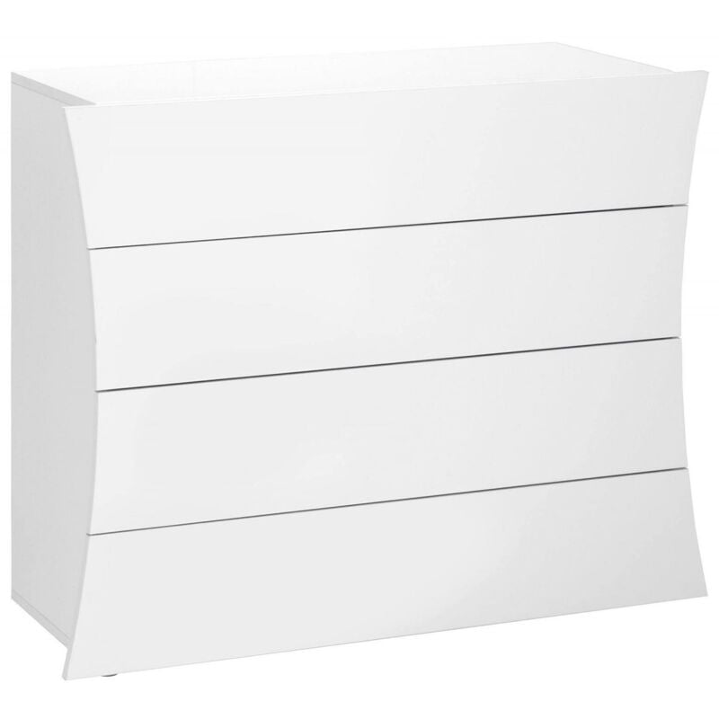 Dmora Commode moderne, Made in Italy, Meuble pour salon et chambre, Buffet 4 tiroirs, 98x40h82 cm, couleur blanc brillant, avec emballage renforcé