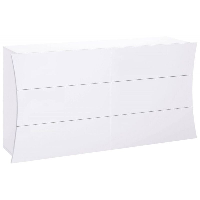 Commode géométrique moderne, Made in Italy, Meuble pour salon et chambre, Buffet 6 tiroirs, 155x40h82 cm, couleur blanc brillant - Dmora