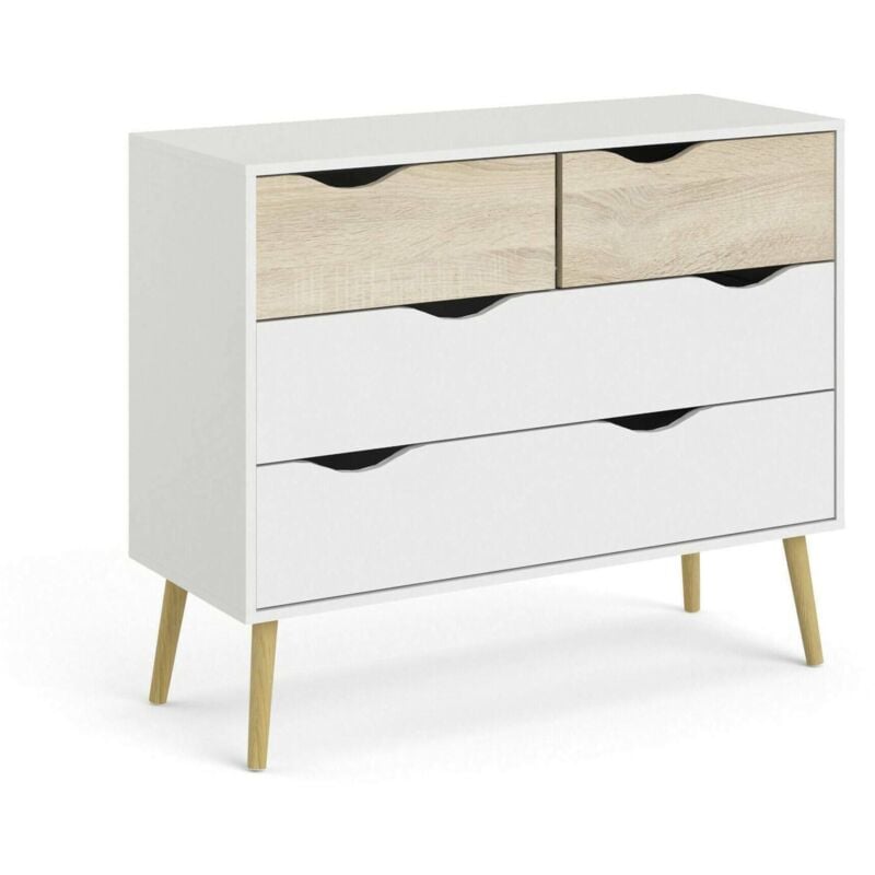 Commode à quatre tiroirs, blanc et chêne, Mesures 98 x 81 x 39 cm - Dmora
