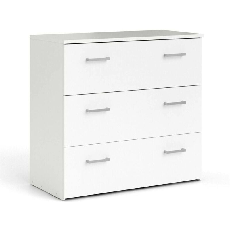 Commode à trois tiroirs avec poignées, couleur blanche, 74 x 69 x 36 cm, avec emballage renforcé - Dmora