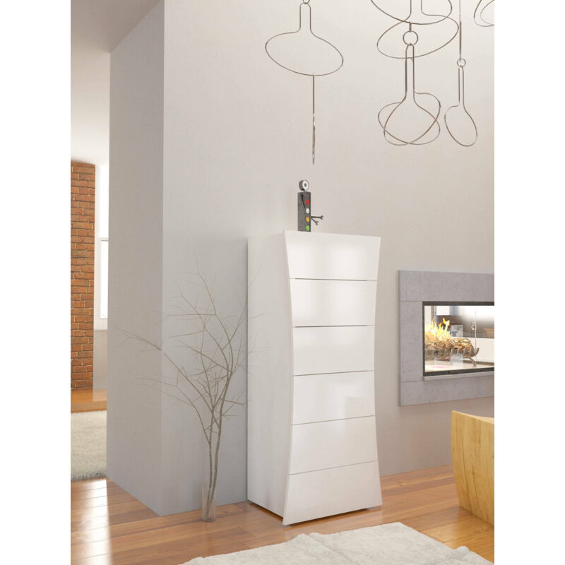 

Cómoda de 7 cajones, Made in Italy, Diseño ondulado moderno, Semanal para dormitorio, 50x40h122 cm, color blanco brillante - Dmora
