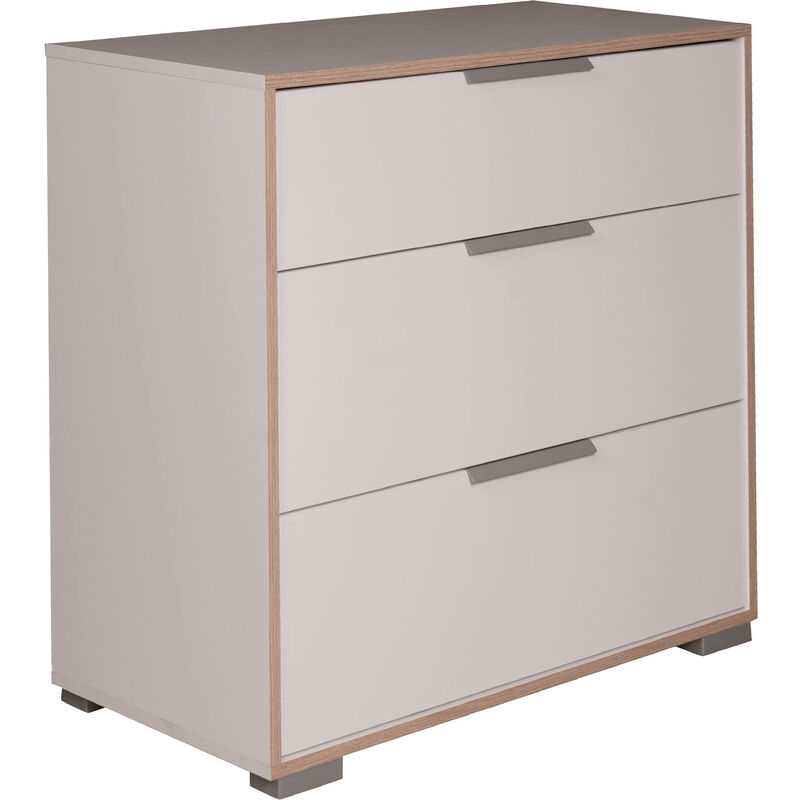 

Cajonera Modern con 3 cajones, alto para dormitorio, armario elegante, 79x39h76 cm, color blanco y roble - Dmora