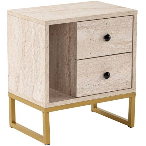 Dmora - Comodino Predazzo, Comò basso, Tavolino da notte, Mensola da letto, 45x30 h50 cm, Beige e Oro