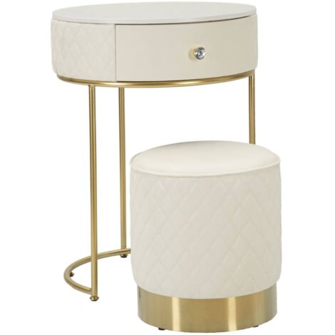 Dmora - Comodino Tocantins, Comò basso, Tavolino da notte, Mensola da letto, 52x52 h70 cm, Bianco e Oro