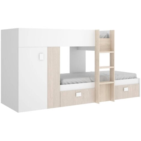 Dmora - Composizione camera da letto Araba, Cameretta completa, Composizione letto a castello con due lettini singoli, 271x111h150 cm, Bianco e Rovere