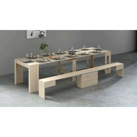 Dmora - Conjunto de mesa y sillas Crispin, Composición multiusos, Conjunto con consola y 1 banco extensible, 100% Made in Italy, 66x25h45 cm, Olmo, con embalaje reforzado