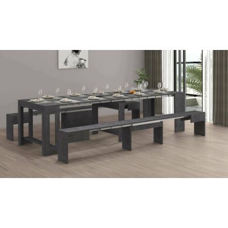 Dmora - Conjunto de mesa y sillas Eric, Composición multiusos, Conjunto con consola y 2 bancos extensibles, 100% Made in Italy, 66x25h45 cm, Pizarra