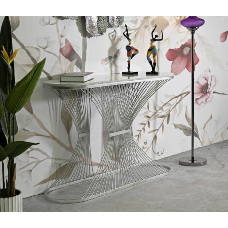 Dmora - Consola RioDoce, Mesa multiusos, Gabinete de soporte, Escritorio de pasillo, 120x35 h79 cm, Plata