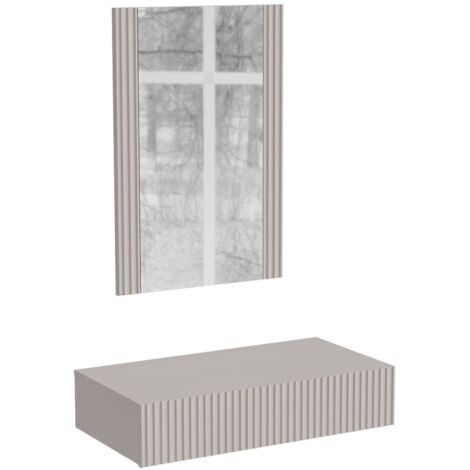 Dmora – Console suspendue avec miroir effet roseau – Dimensions 80x42x97 cm – Finition beige moderne pour entrée élégante