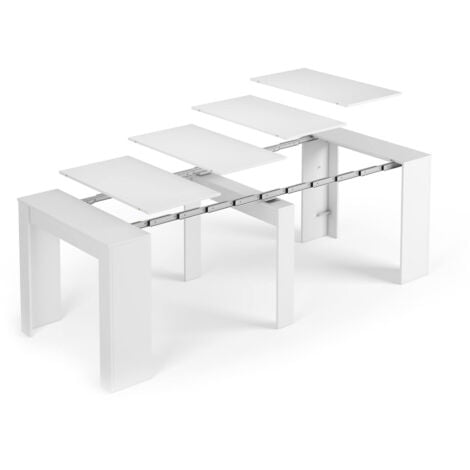 Dmora - Consolle Diluna, Tavolo da pranzo allungabile, Tavolo con allunghe multiuso estensibile fino a 10 posti, 51/237x90h78 cm, Bianco Lucido