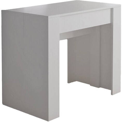 Dmora - Consolle allungabile Maclodio, trasformabile in tavolo da pranzo, salvaspazio ed estensibile fino a 237 cm, 90-237x76,6x90 cm, Bianco