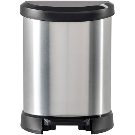 Dmora - Contenedor de basura Renfrew, Cubo de la basura, Papelera para recogida selectiva de residuos, Gabinete de basura, 25x21 h28 cm, Plata y Negro
