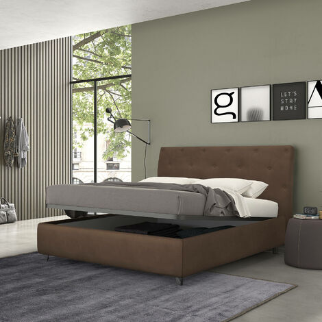 Dmora Conteneur de lit doubleMozart, Fabriqué en Italie, Structure en tissu rembourré effet vintage, Convient pour matelas 160x190 cm, Marron