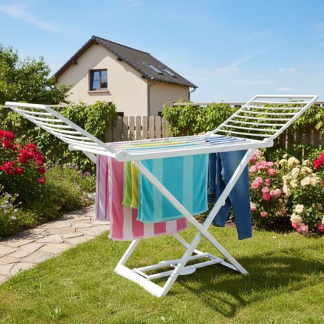 Dmora Corde à linge pliante, Made in Italy, 194 x 58 x 108 cm, Couleur blanche
