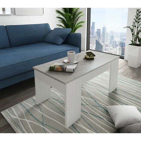 Dmora Couchtisch mit Behälter, 100 x 50 x 45 cm, Weiß und Zementfarbe