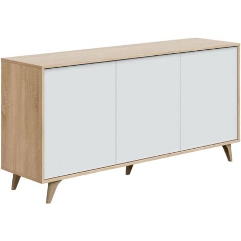 Dmora - Credenza Acrolorum, Buffet da cucina, Armadio di design da soggiorno, Madia moderna a 3 ante e ripiani, 154x40h75 cm, Rovere e Bianco