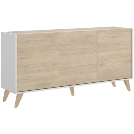 Dmora - Credenza Afrodite, Buffet da soggiorno, Madia moderna da salotto a 3 ante, 155x43h75 cm, Rovere e Bianco