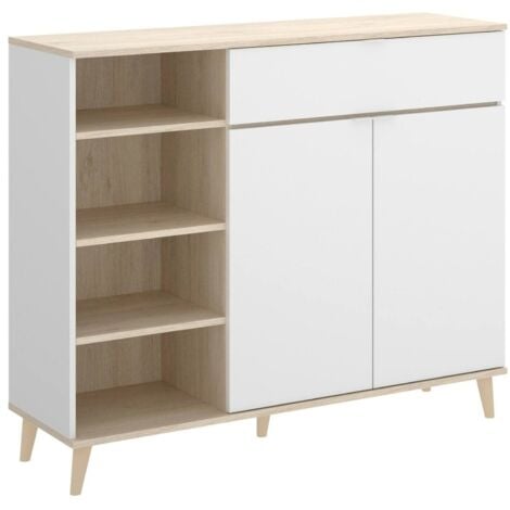 Dmora - Credenza Aleandro, Buffet dispensa da soggiorno, Madia da salotto moderna a 2 ante, 120x40h102 cm, Bianco e Rovere