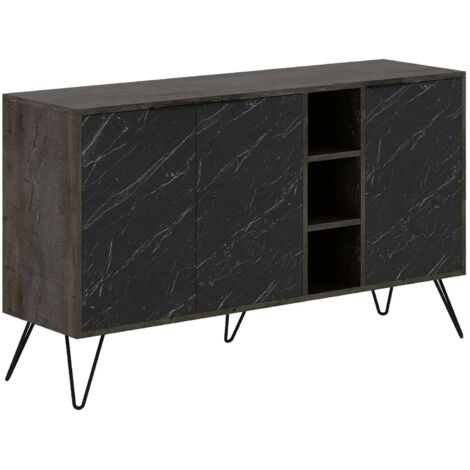 Dmora - Credenza Alin, Buffet da soggiorno, Madia da salotto, Dispensa da cucina, 142x36h83 cm, Ossido e Nero Marmo