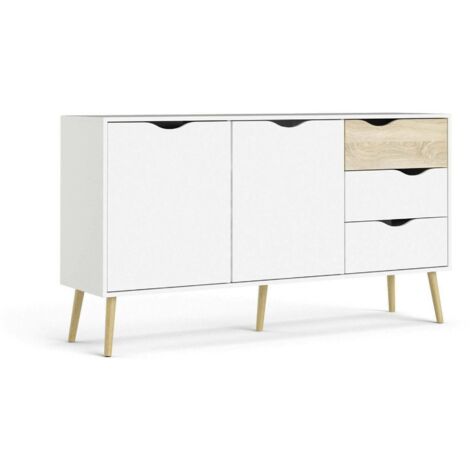 Dmora - Credenza Animato, Buffet da soggiorno, Madia da salotto, Dispensa da cucina, 147x39 h81 cm, Bianco e Quercia
