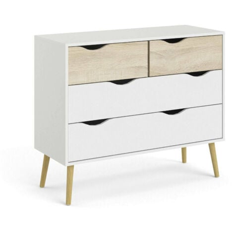 Dmora Cassettiera a quattro cassetti, colore bianco e rovere, cm 97 x 81 x 49.