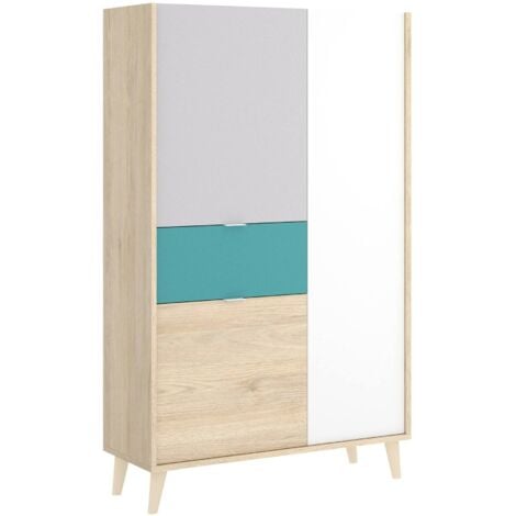 Dmora - Credenza Archimede, Buffet dispensa da soggiorno, Madia moderna da salotto a 3 ante, 81x43h137 cm, Bianco e Rovere