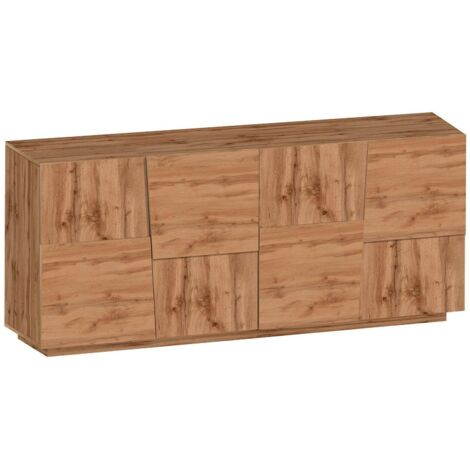 Dmora - Credenza Arda, Buffet da soggiorno, Madia da salotto moderna con 4 ante, 200x44h86 cm, Rovere